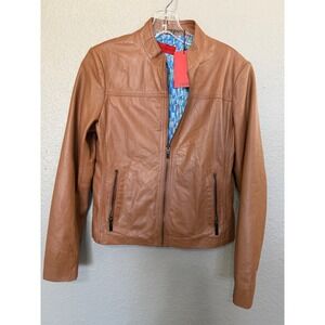 Hint Fashions Woman's MED Tember Cognac Sheep Leather Cafe Racer‎ Jacket  NWT